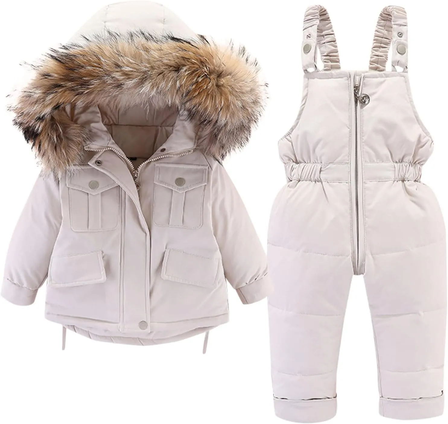Toddler Girls Boys Winter Thick Warm Hooded Puffer Down Jacket Coat Paraks Jumpsuit Two Piece Snowsuit Ski Pants Set
