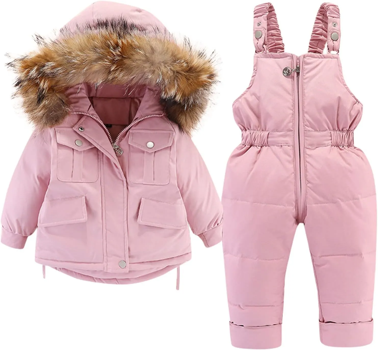 Toddler Girls Boys Winter Thick Warm Hooded Puffer Down Jacket Coat Paraks Jumpsuit Two Piece Snowsuit Ski Pants Set
