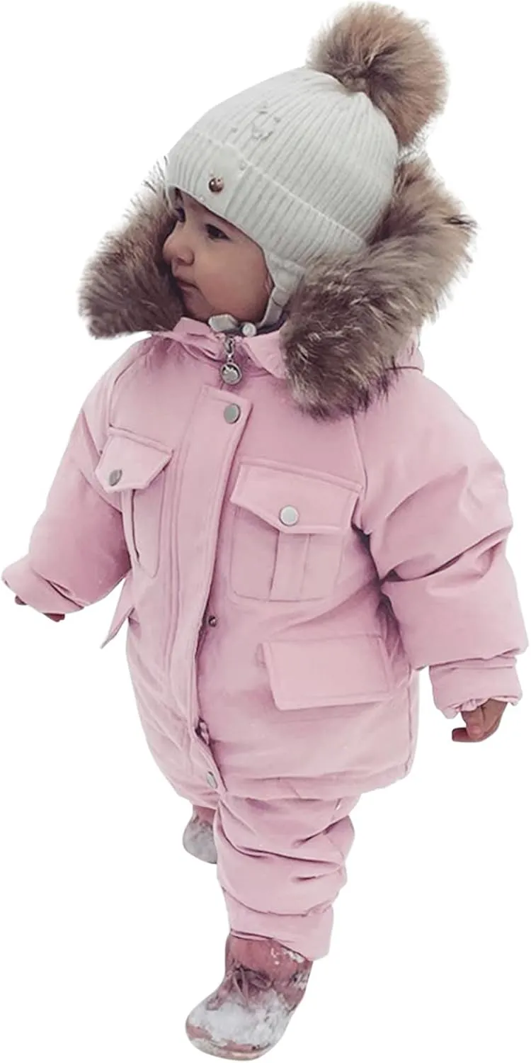 Toddler Girls Boys Winter Thick Warm Hooded Puffer Down Jacket Coat Paraks Jumpsuit Two Piece Snowsuit Ski Pants Set