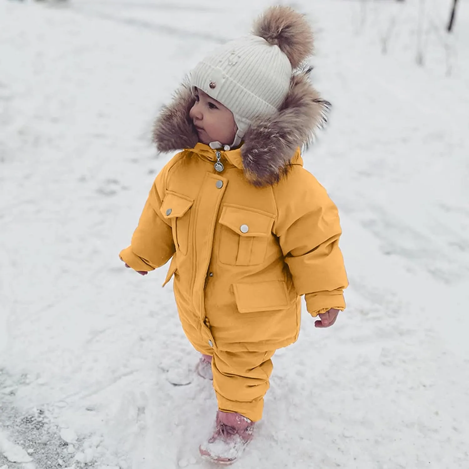 Toddler Girls Boys Winter Thick Warm Hooded Puffer Down Jacket Coat Paraks Jumpsuit Two Piece Snowsuit Ski Pants Set