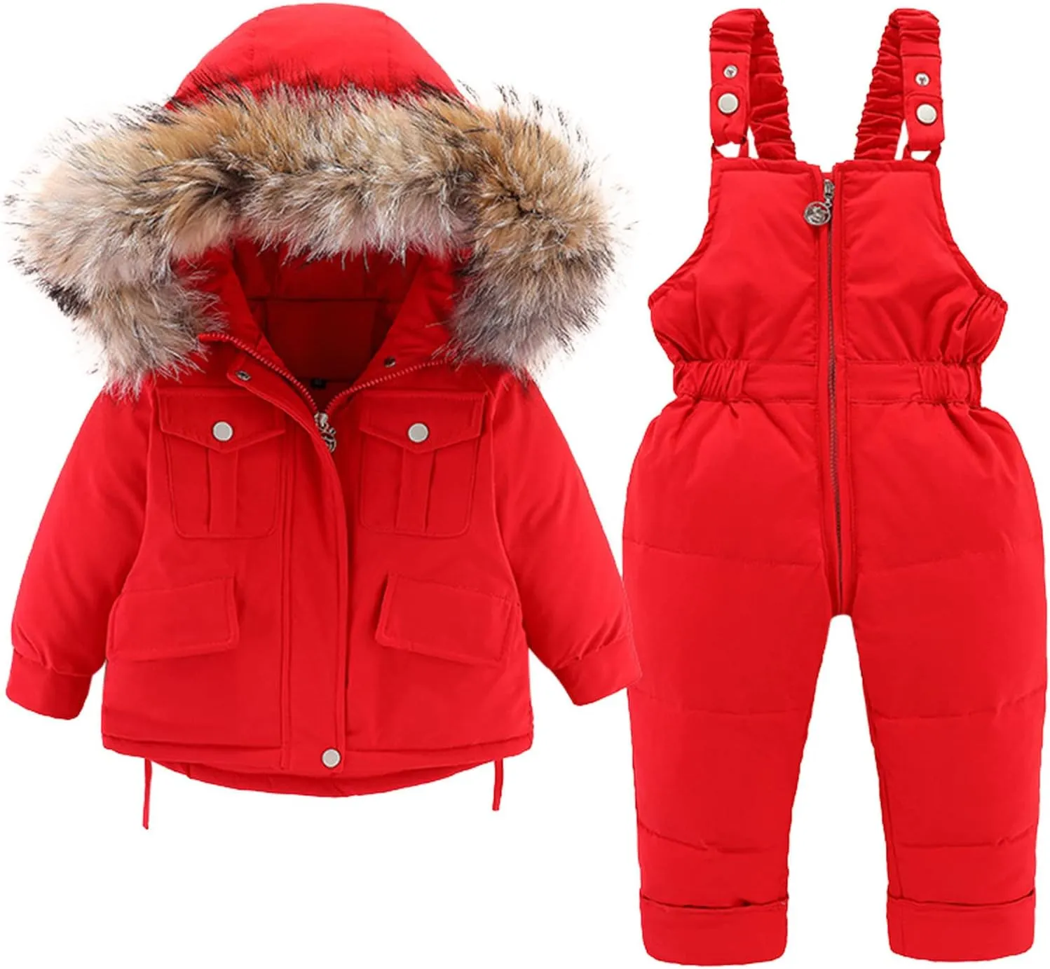 Toddler Girls Boys Winter Thick Warm Hooded Puffer Down Jacket Coat Paraks Jumpsuit Two Piece Snowsuit Ski Pants Set