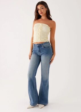 Tomi Bootleg Denim Jeans - Vintage Blue Comfy Fit Design Tomi Bootleg Denim Jeans - Vintage Blue Sporty Stretch Fit Lounge-friendly