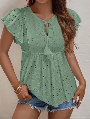 'Toni' Crew Neck Jacquard Blouse #170194