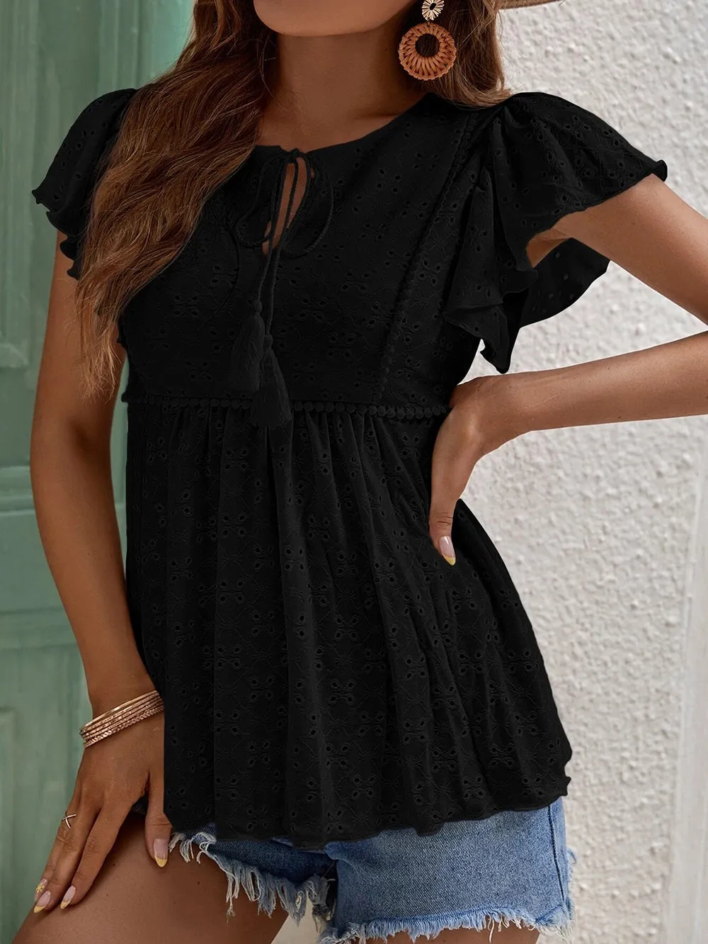 'Toni' Crew Neck Jacquard Blouse #170194
