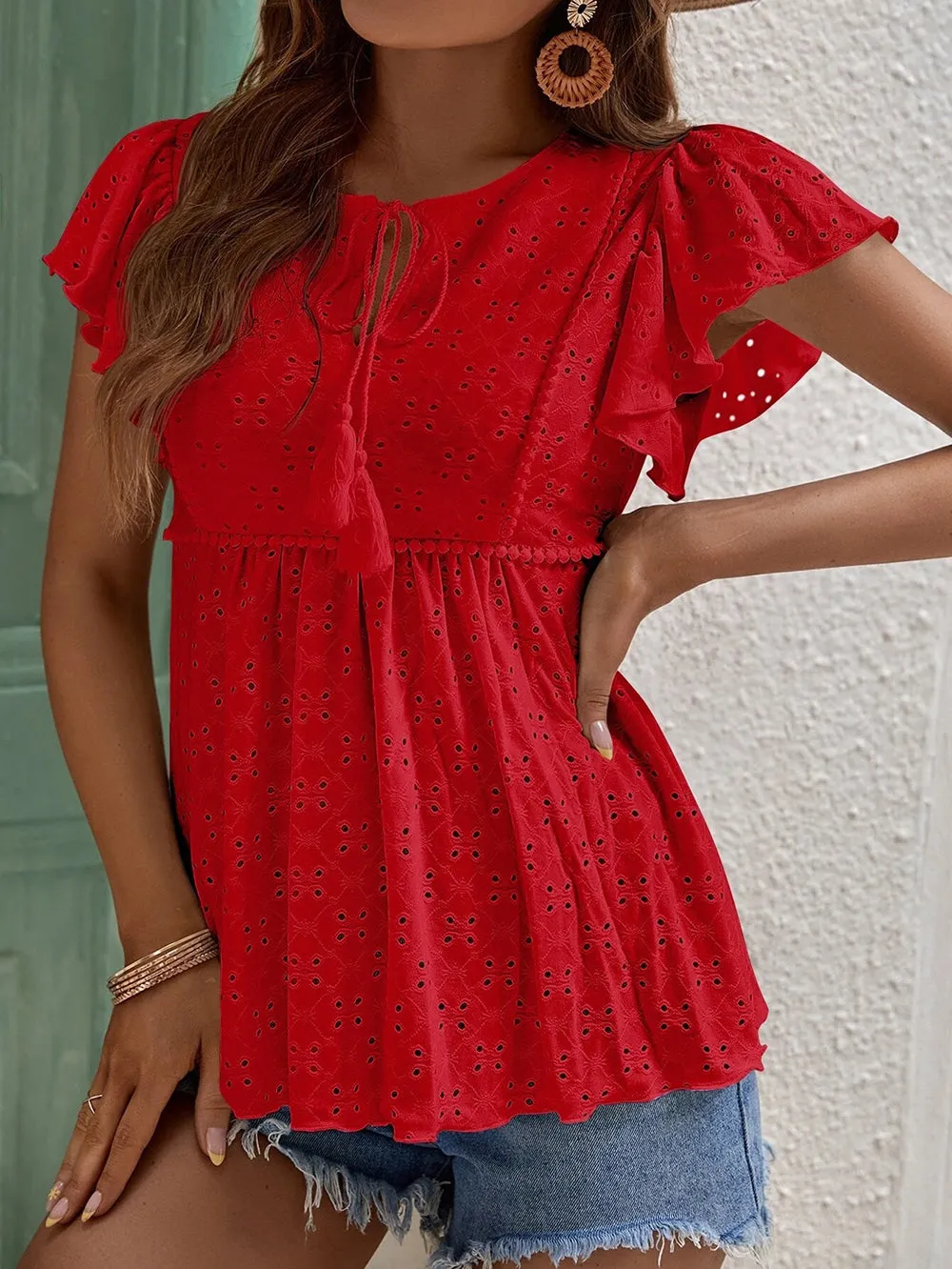 'Toni' Crew Neck Jacquard Blouse #170194