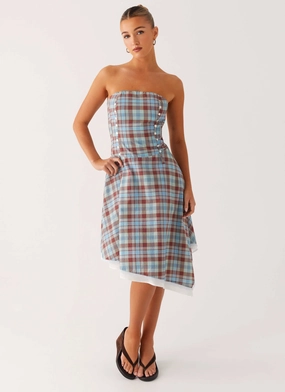 Tonie Strapless Midi Dress - Shoreline Check Relaxed Design Tonie Strapless Midi Dress - Shoreline Check Stylish day dress Trendy Design