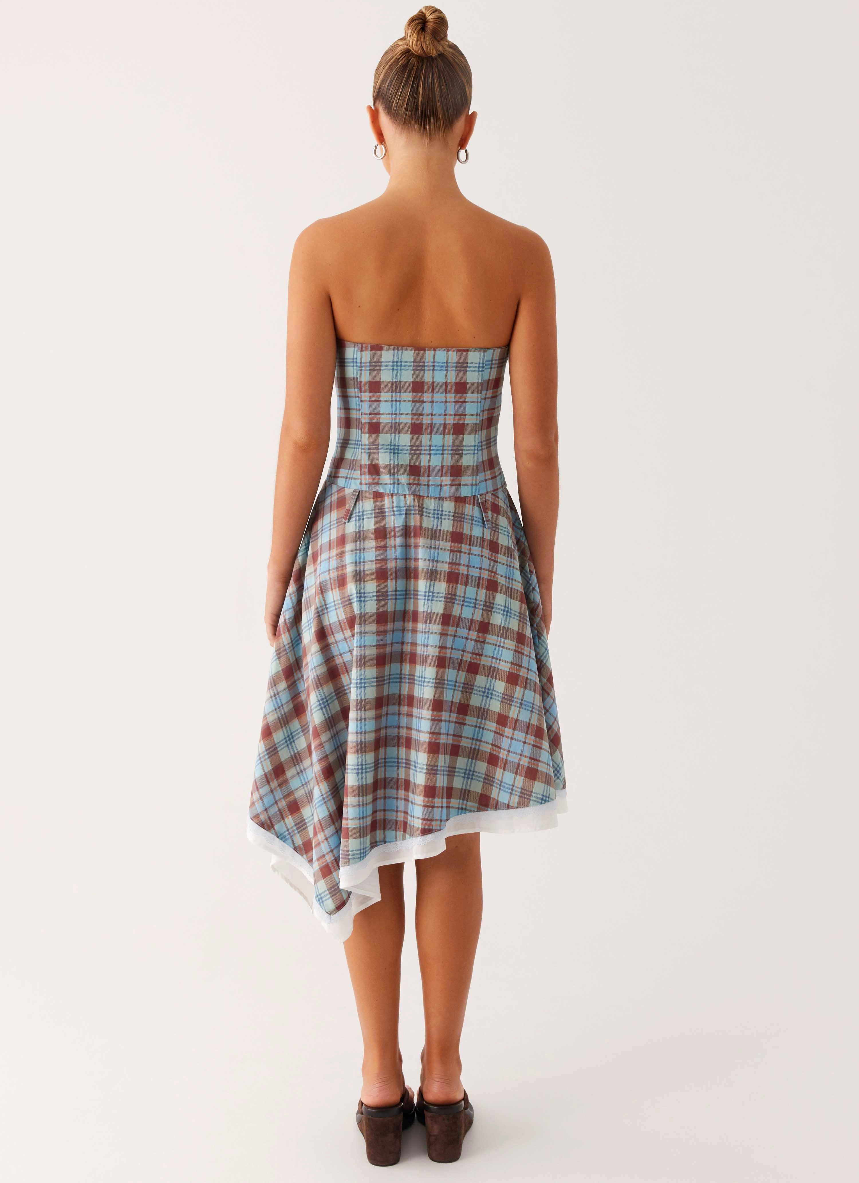 MultiPurposePockets Tonie Strapless Midi Dress - Shoreline Check