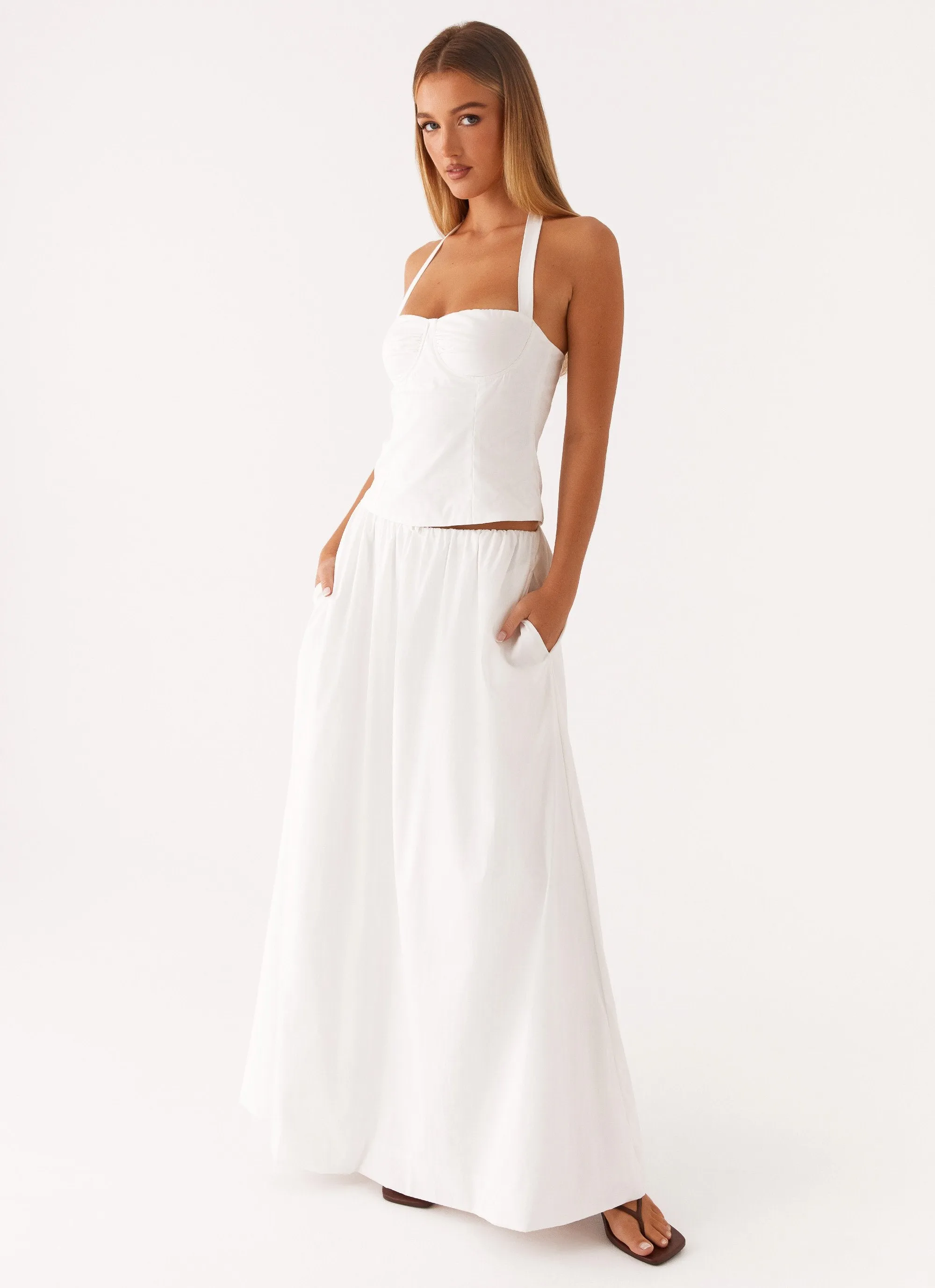 Cheryl Maxi Skirt - White Sleek Design Pocket Reinforcement