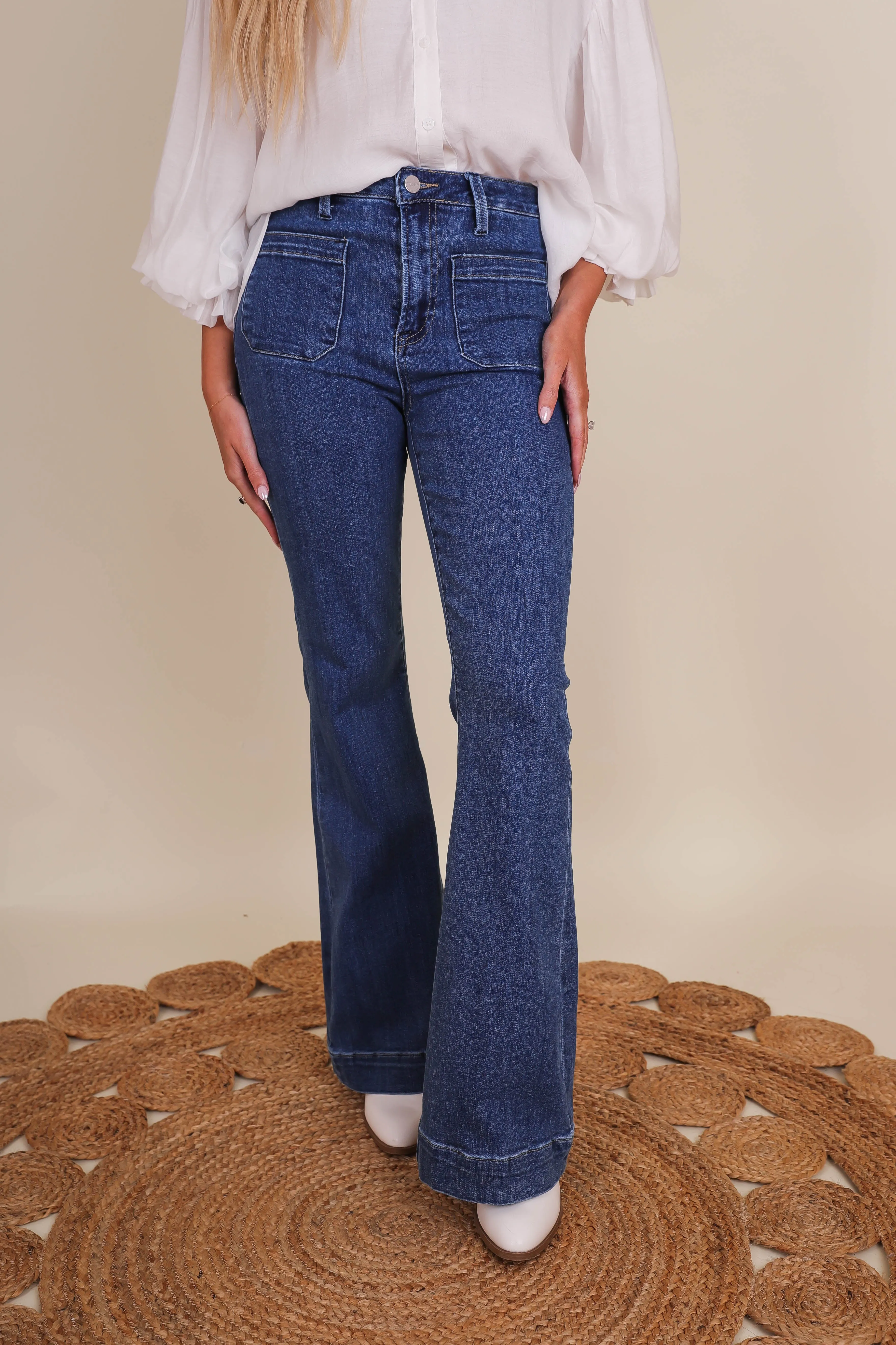 Compact Storage Seamless Waist Technology Totally Far Out Denim Flares