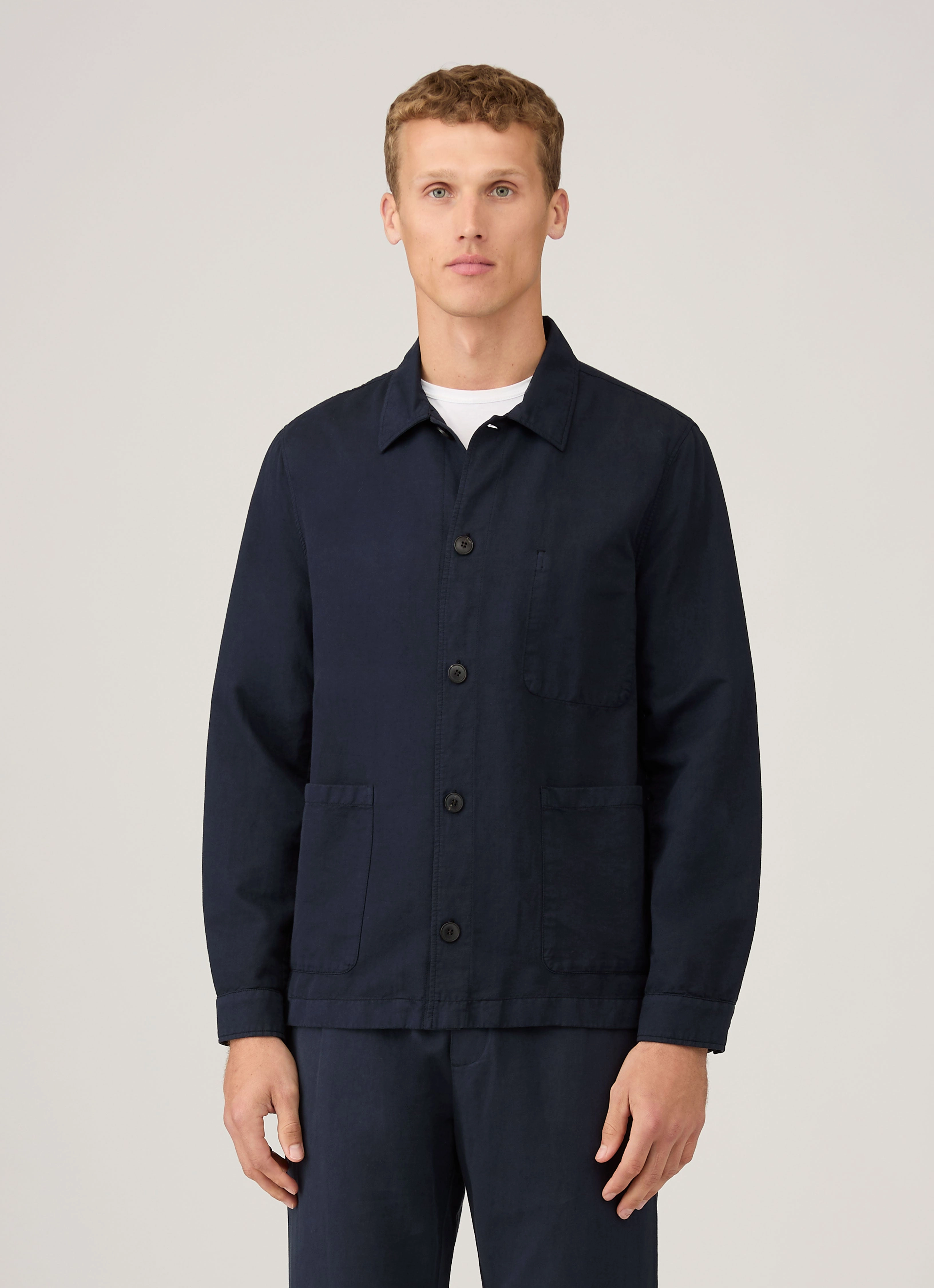 Cold Protection Men's Cotton Linen Twin Pocket Jacket in Navy
