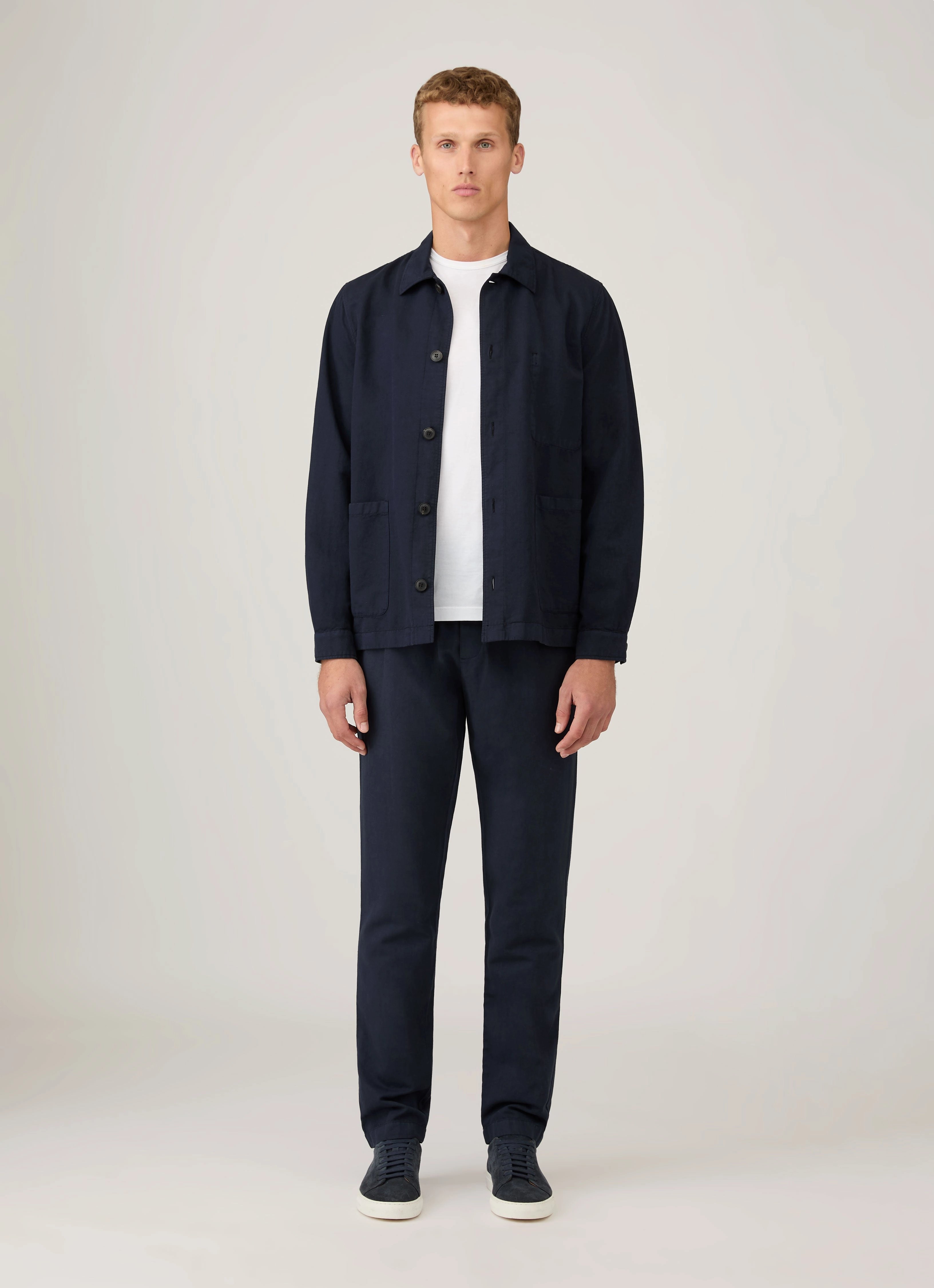 Benefit Men's Cotton Linen Twin Pocket Jacket in Navy