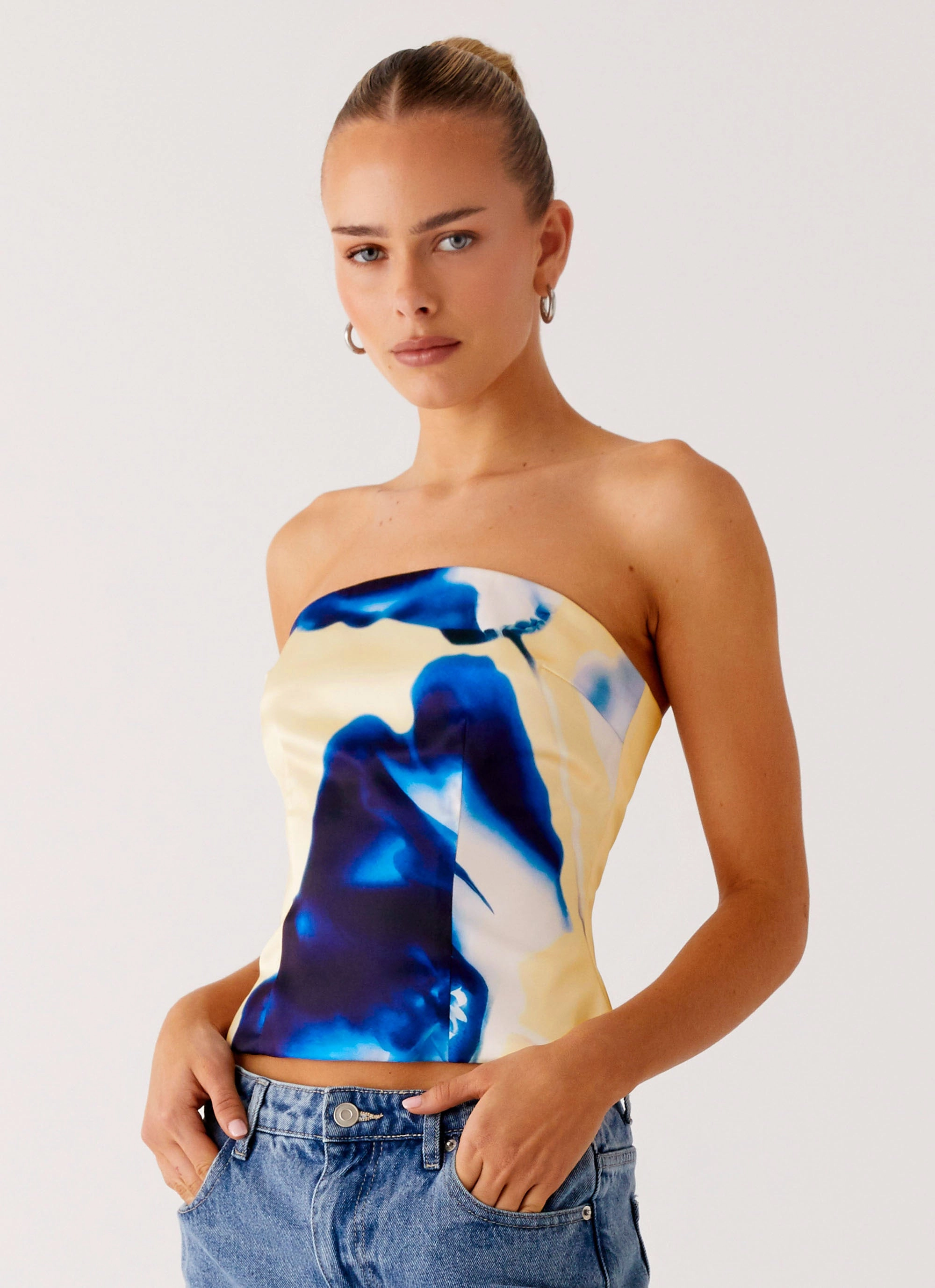 Dreamy Skies Strapless Top - Heirloom Floral MidweightJersey