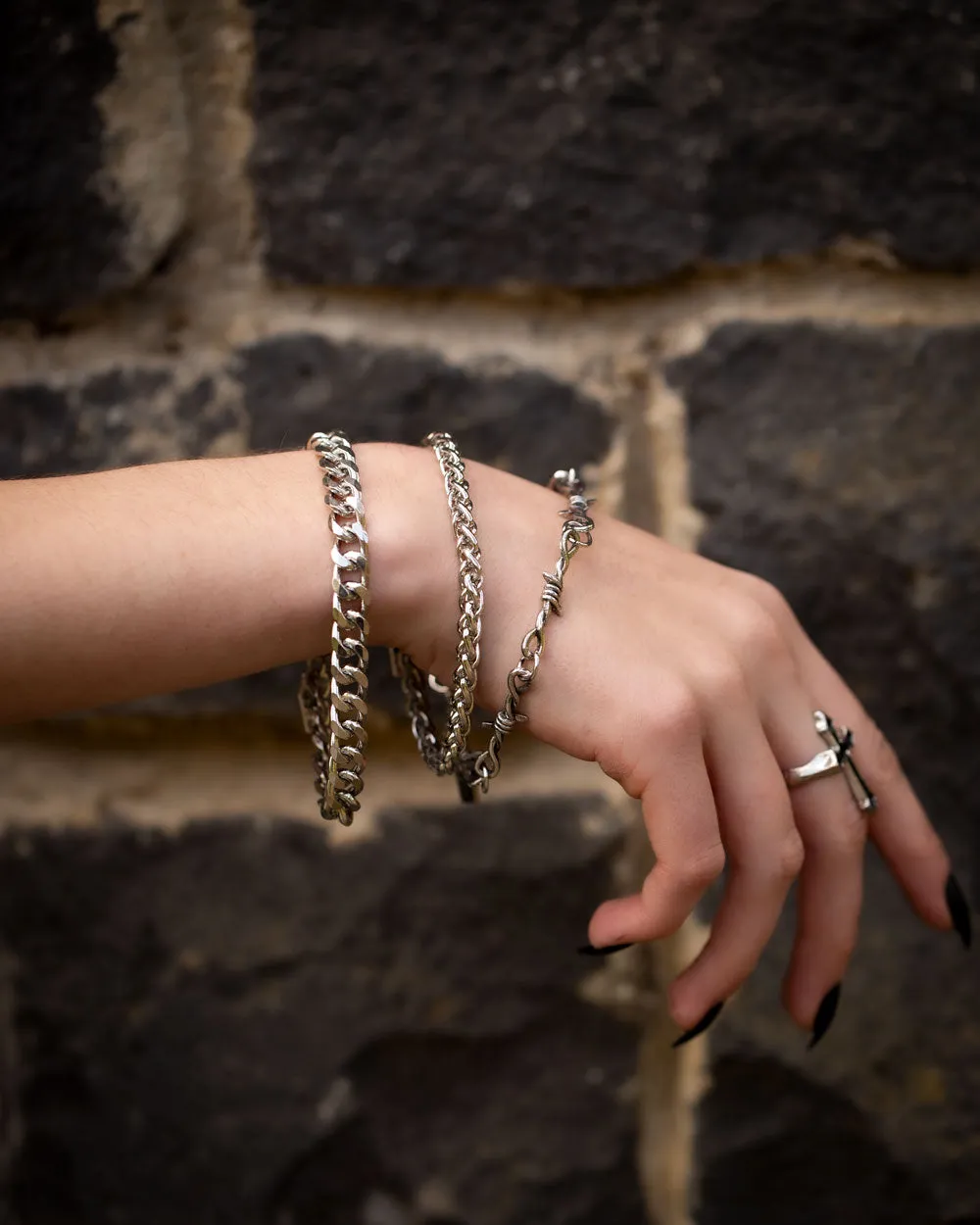 Trapped Barb Wire Bracelet Set - Silver