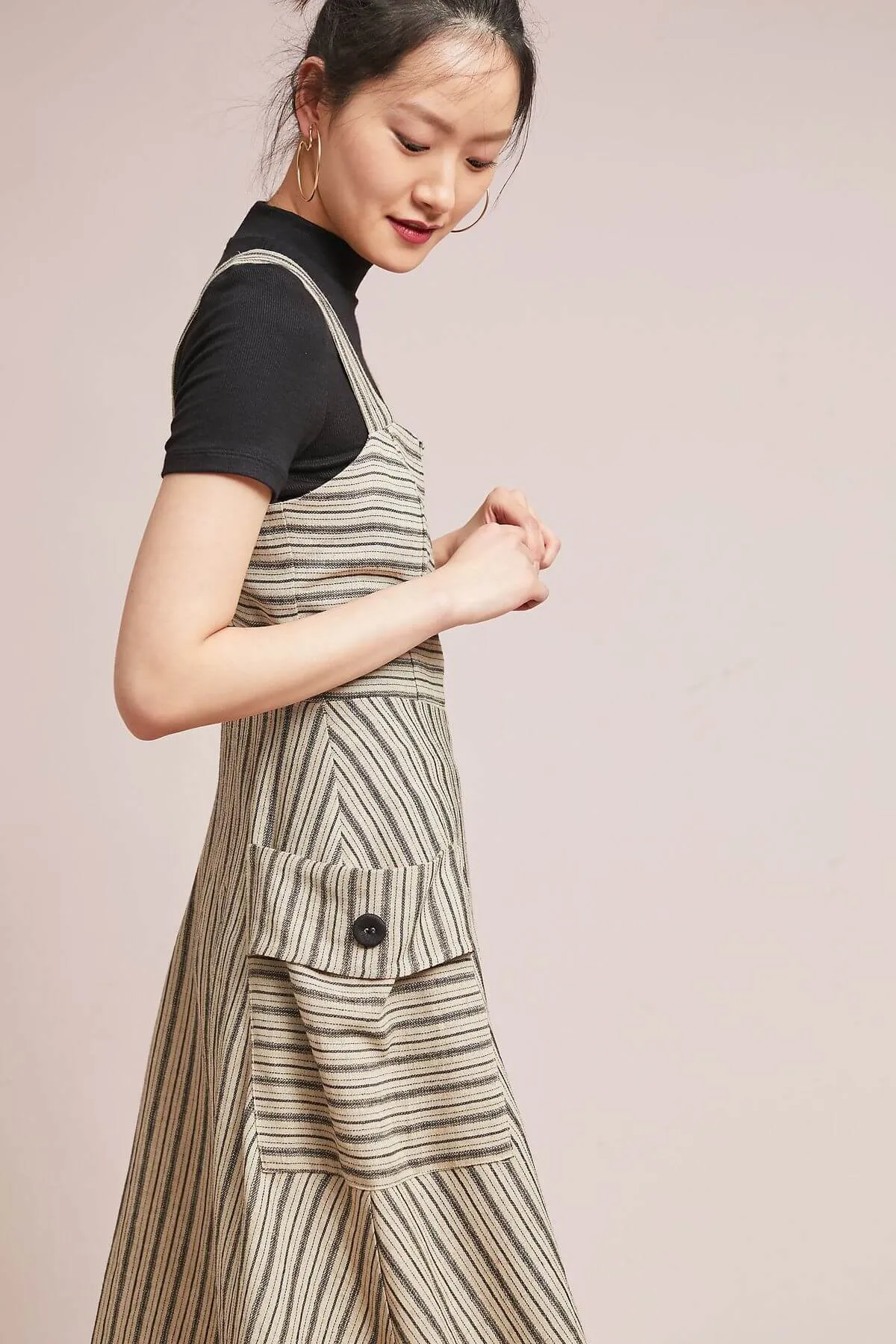Striped Utility Midi Dress Modern Layering Subtle Glow