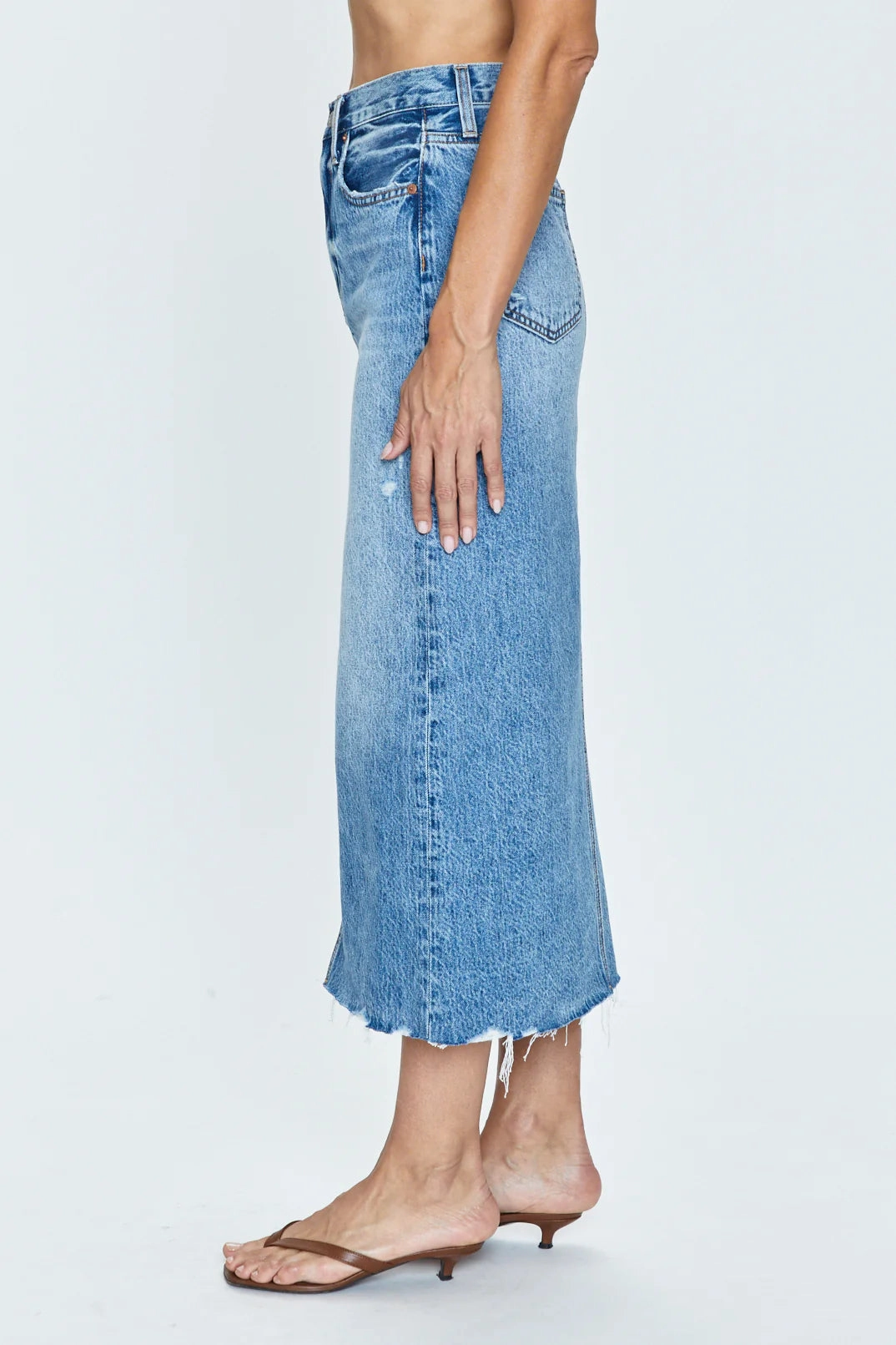 Office Wear Chill Outfit Date Night Brushed Interior Pistola Alice Midi Denim Skirt - Portrait Vintage