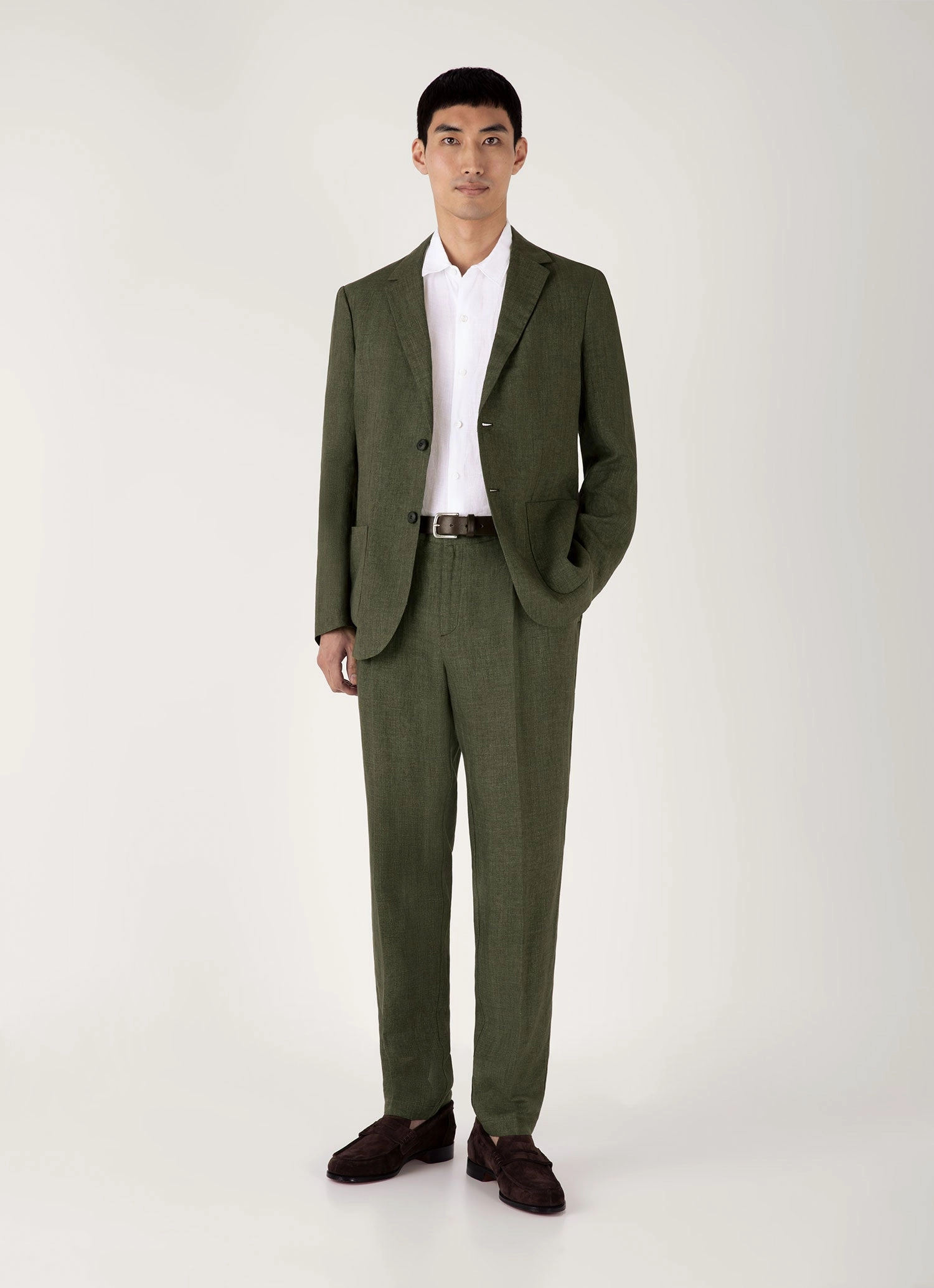 Detachable Hood Men's Linen Blazer in Hunter Green