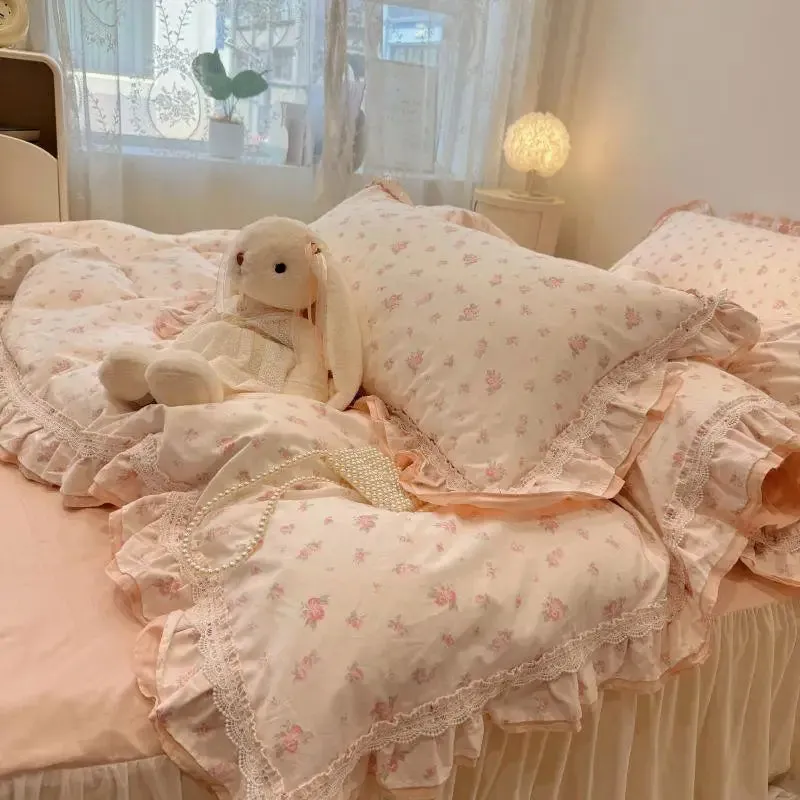 Trend4us Floral Lace Ruffle Bedding Set