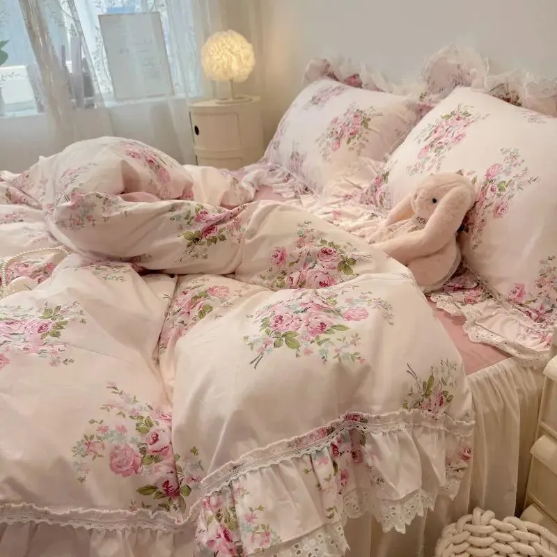 Trend4us Floral Lace Ruffle Bedding Set