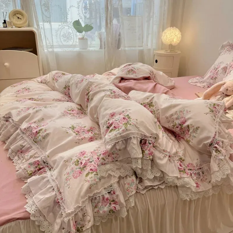Trend4us Floral Lace Ruffle Bedding Set