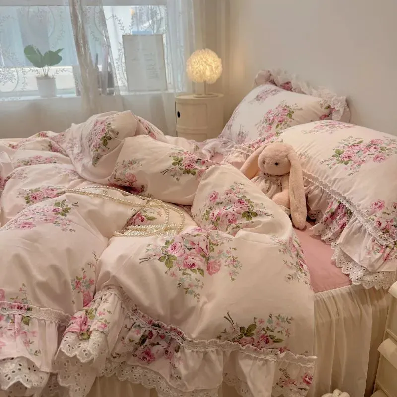 Trend4us Floral Lace Ruffle Bedding Set