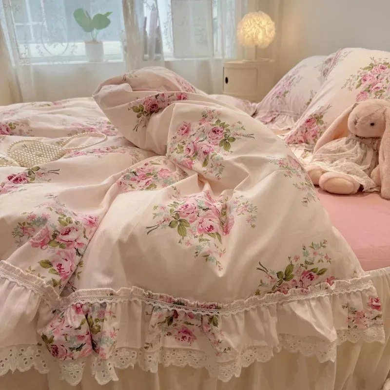 Trend4us Floral Lace Ruffle Bedding Set