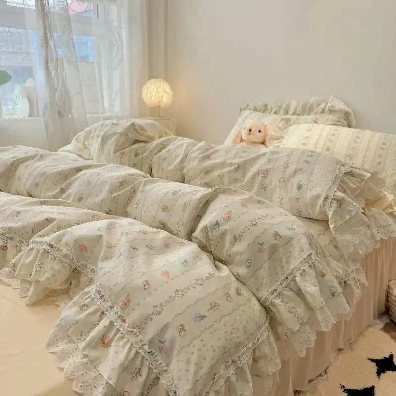 Trend4us Floral Lace Ruffle Bedding Set