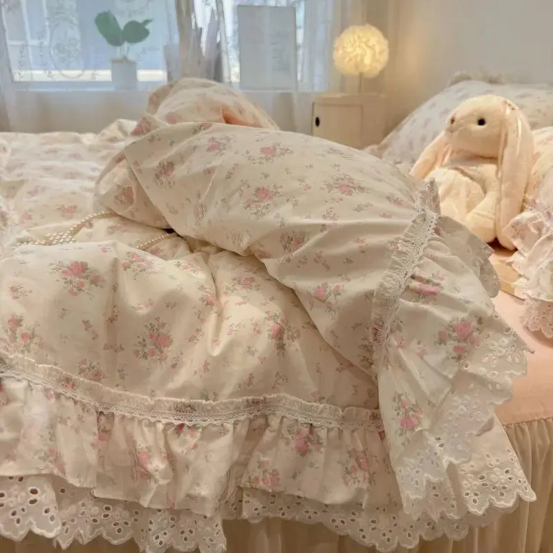 Trend4us Floral Lace Ruffle Bedding Set