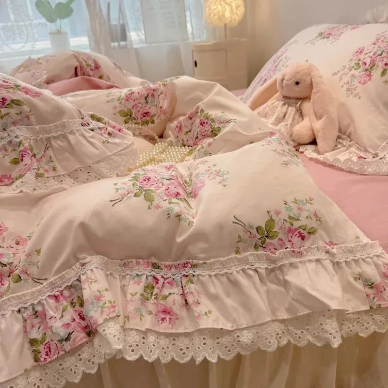 Trend4us Floral Lace Ruffle Bedding Set