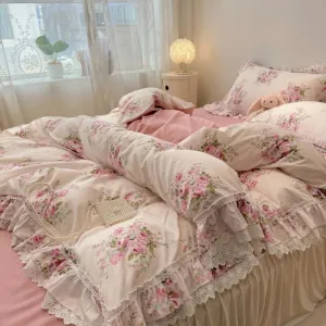 Trend4us Floral Lace Ruffle Bedding Set