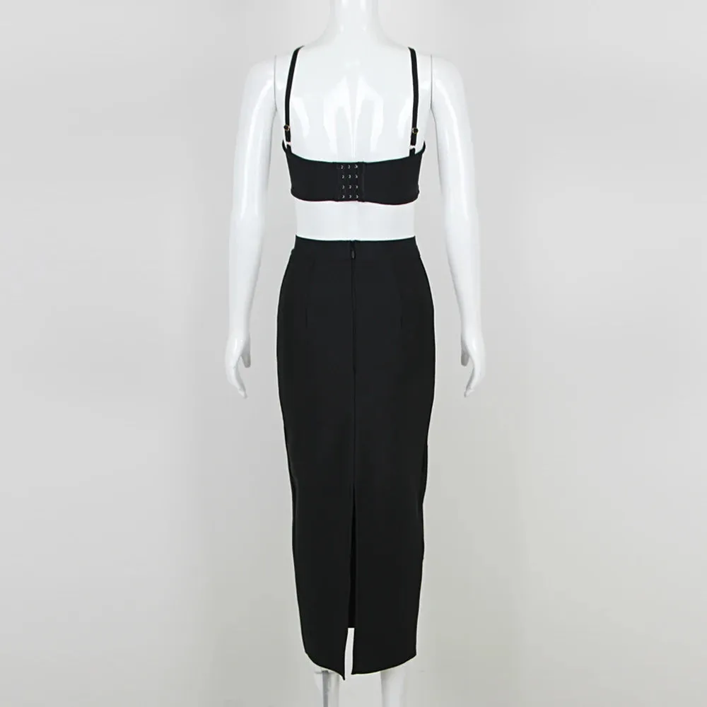 Trend4us Women's Chic Beaded Pearl Crop Top Skirt Set