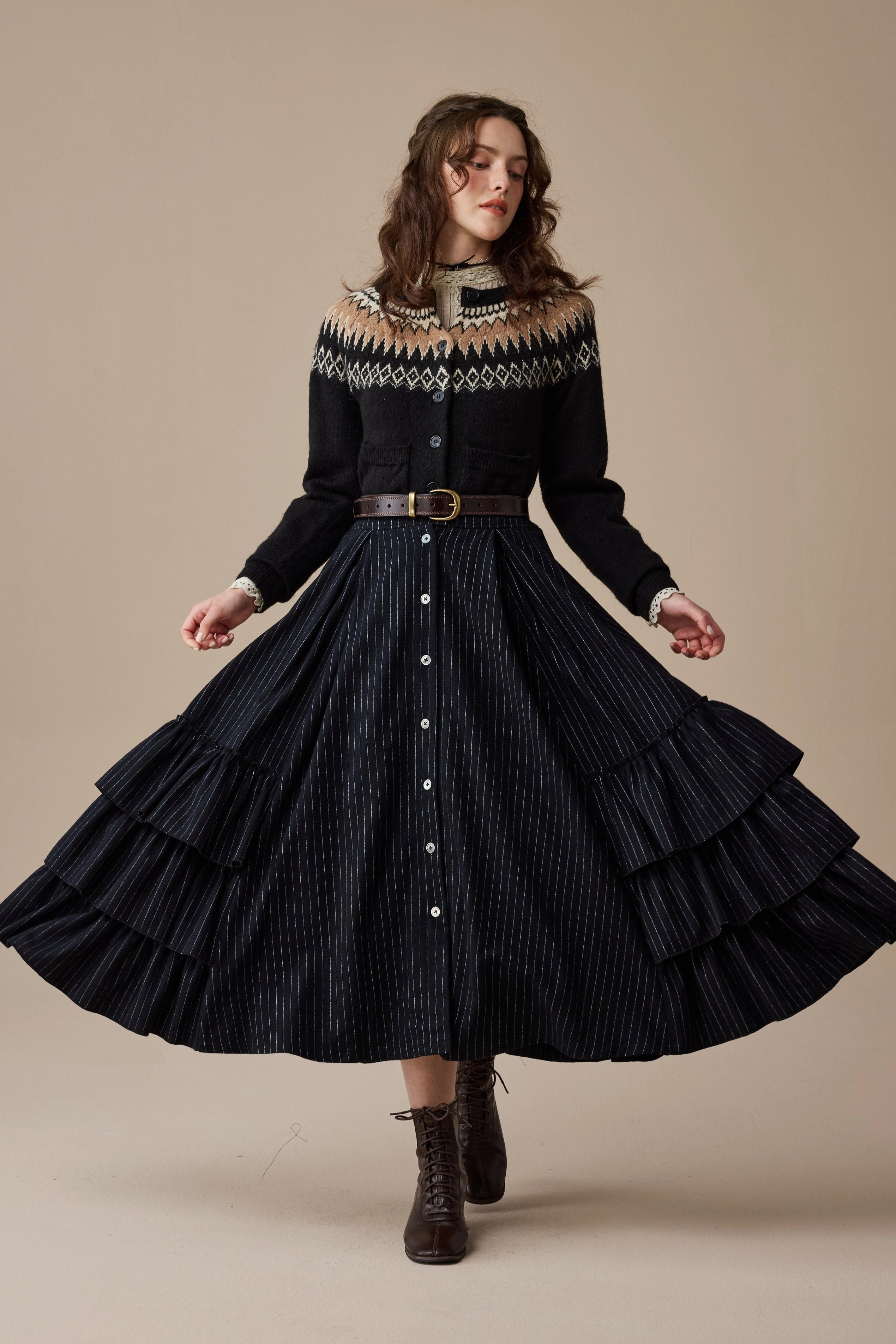 Kaite 18 |ruffled maxi wool skirt ReinforcedEdging Secure Internal Pockets