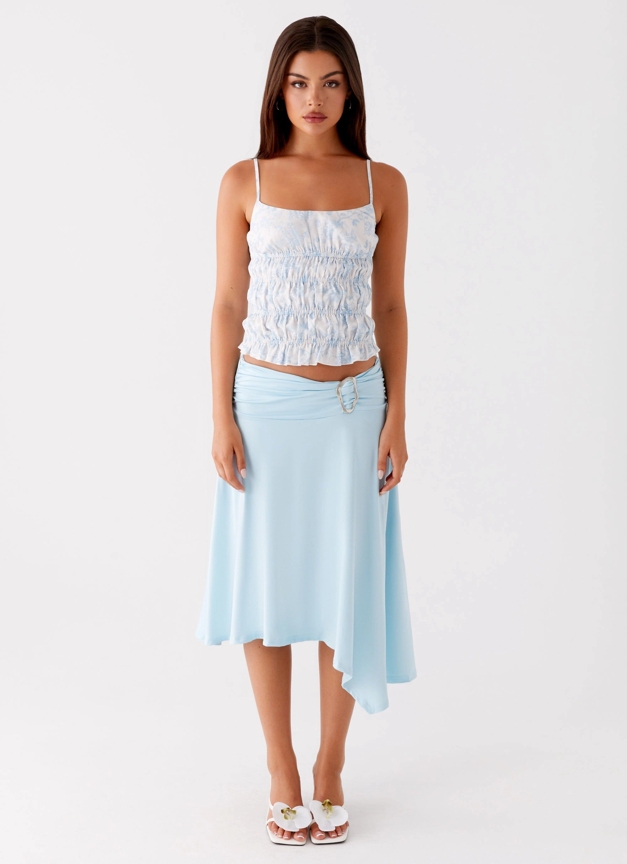 party look Mix Texture Brisa Midi Skirt - Turquoise