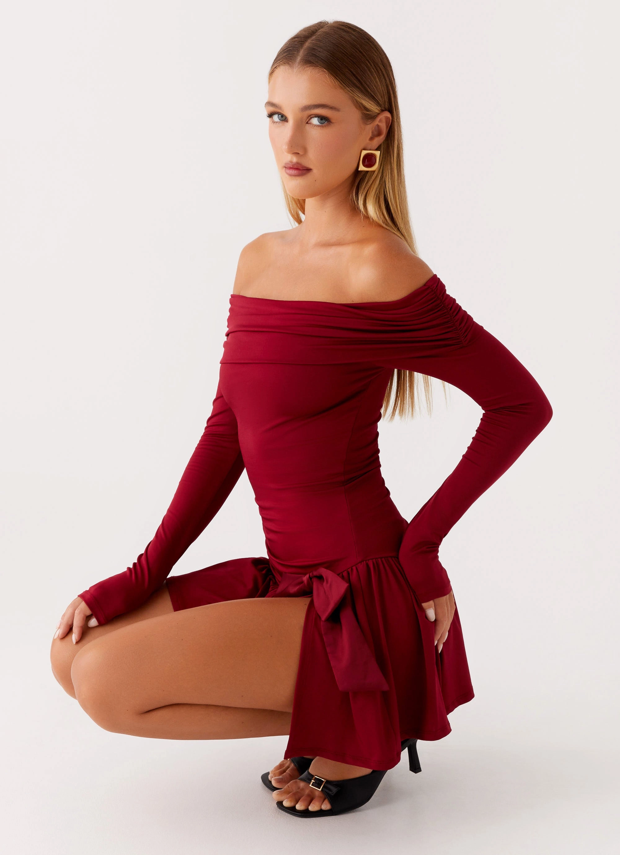 Grazia Mini Dress - Red Chic Tailoring Waist Vintage Style