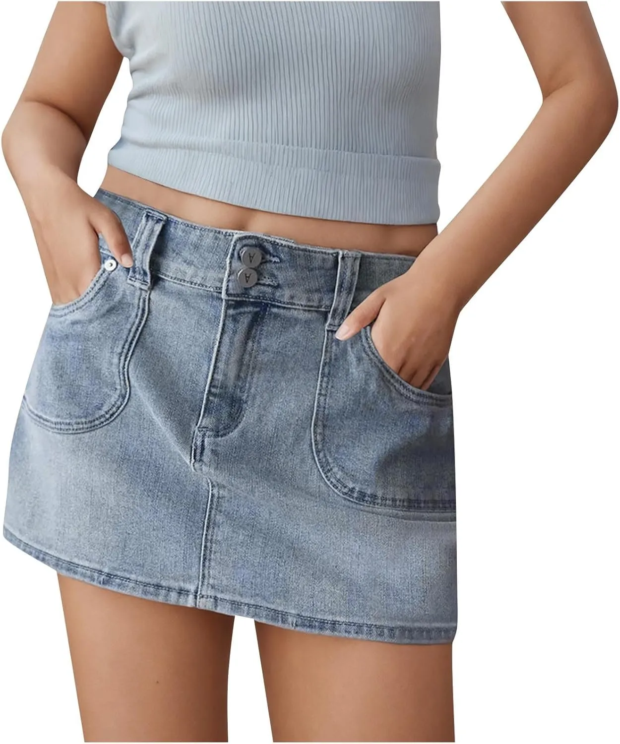 Trendy Y2K Denim Skirt for Women High Waisted Button Front Slit Mini Jeans Skirt with Pockets Fashion 2025 Summer