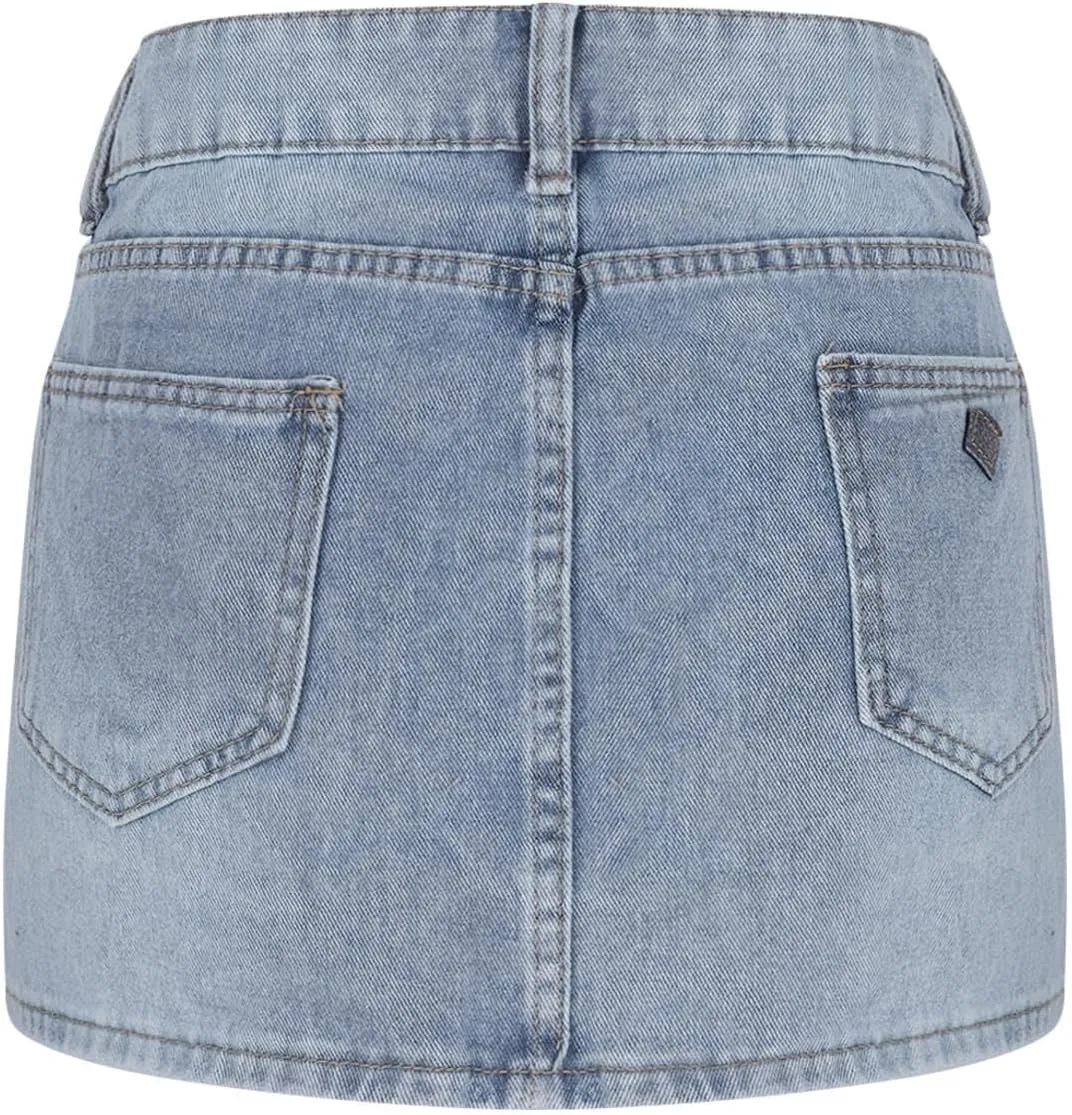 Trendy Y2K Denim Skirt for Women High Waisted Button Front Slit Mini Jeans Skirt with Pockets Fashion 2025 Summer