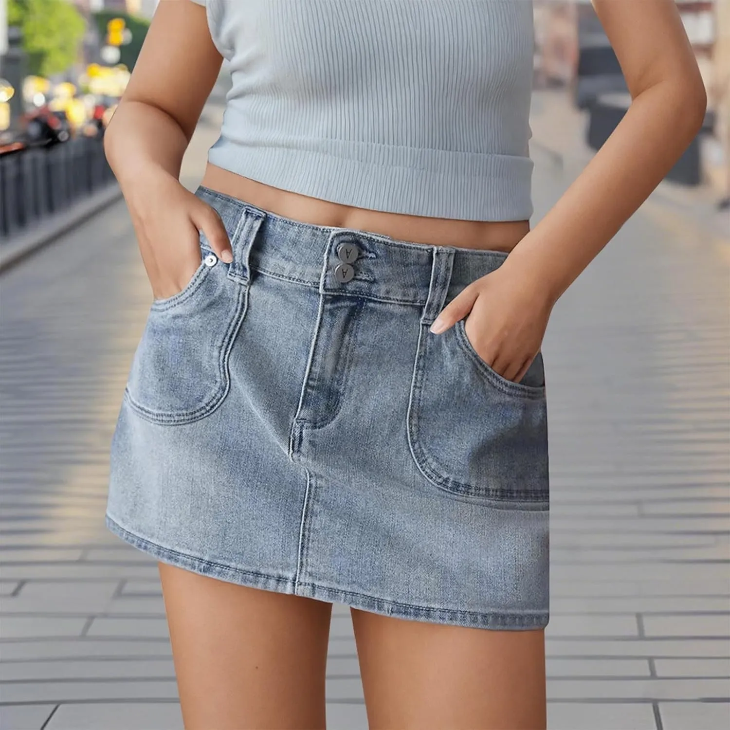 Trendy Y2K Denim Skirt for Women High Waisted Button Front Slit Mini Jeans Skirt with Pockets Fashion 2025 Summer