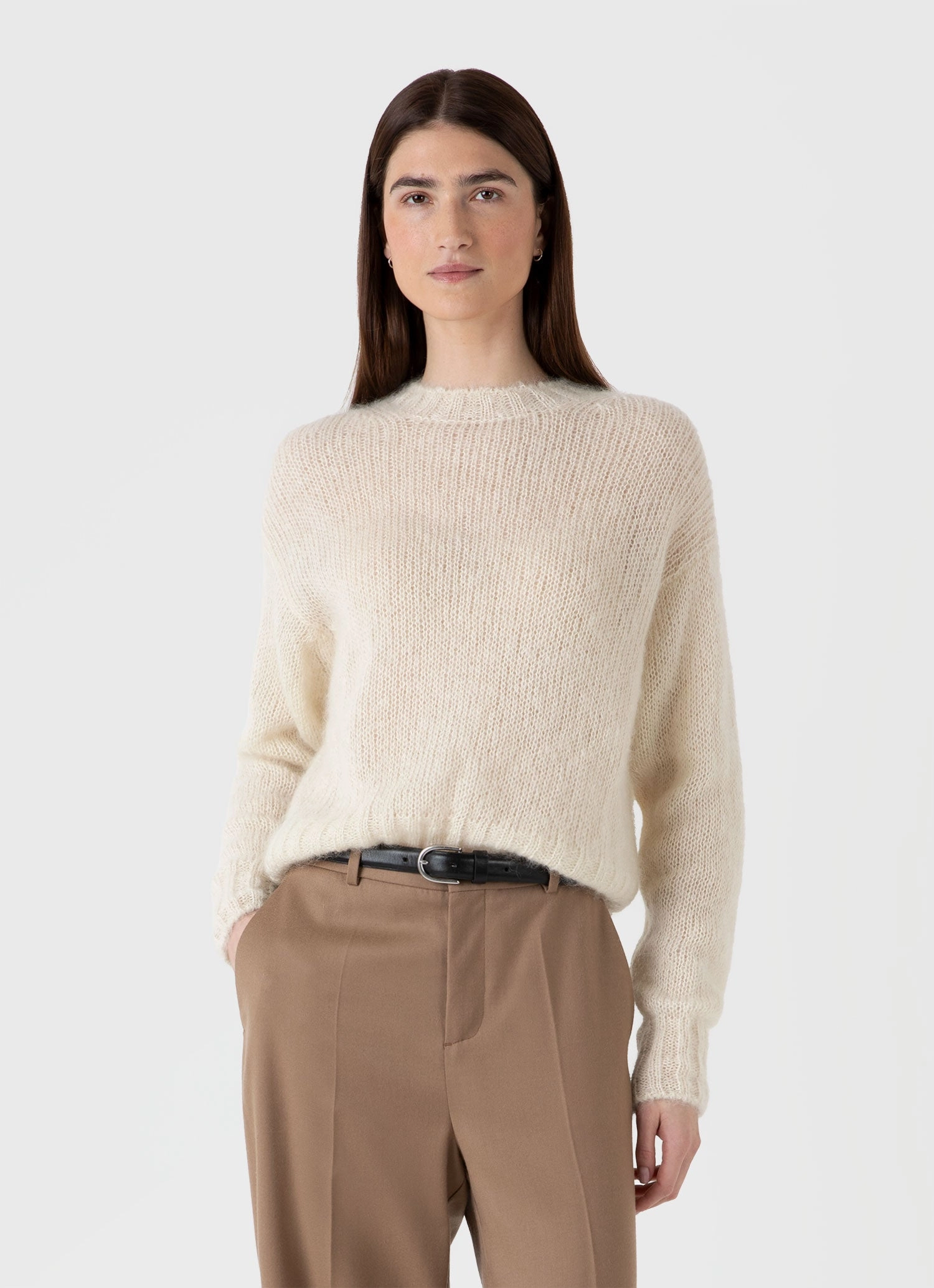 FadeResistant Zero Waste Production Women's Mohair Silk Jumper in Ecru