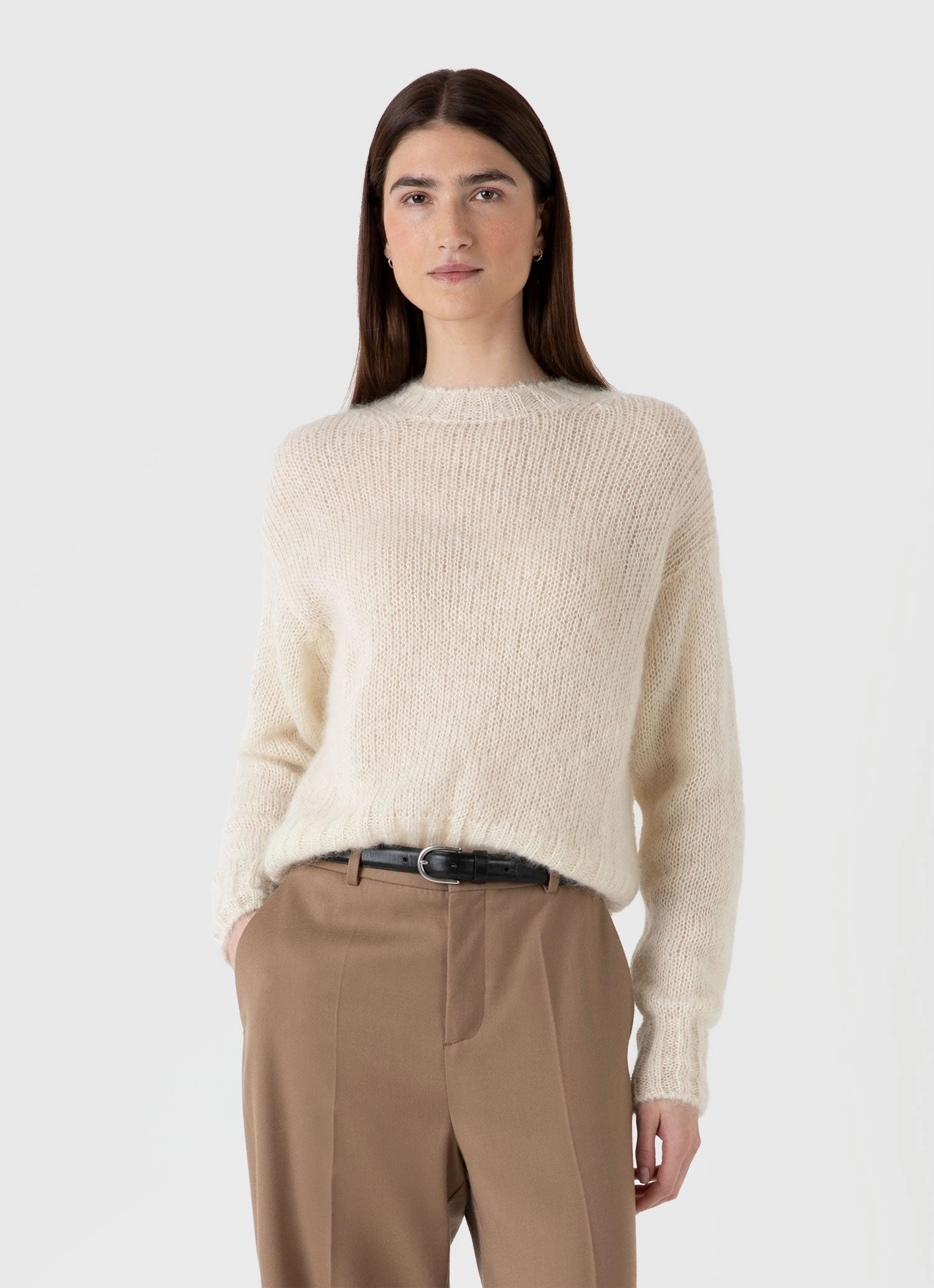 Women's Mohair Silk Jumper in Ecru Office Comforted