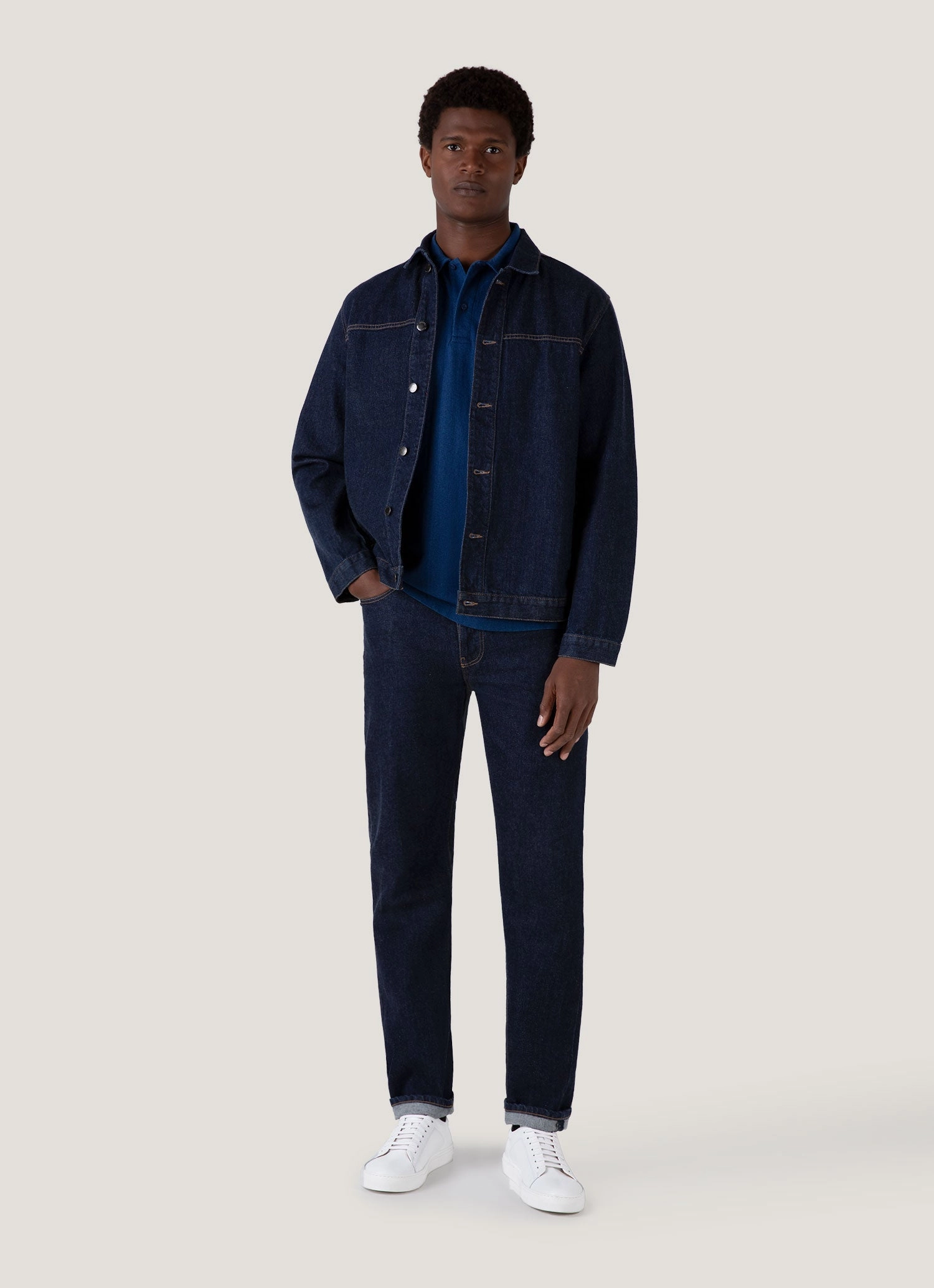 Men's Riviera Polo Shirt in Real Indigo High-Quality Stitching