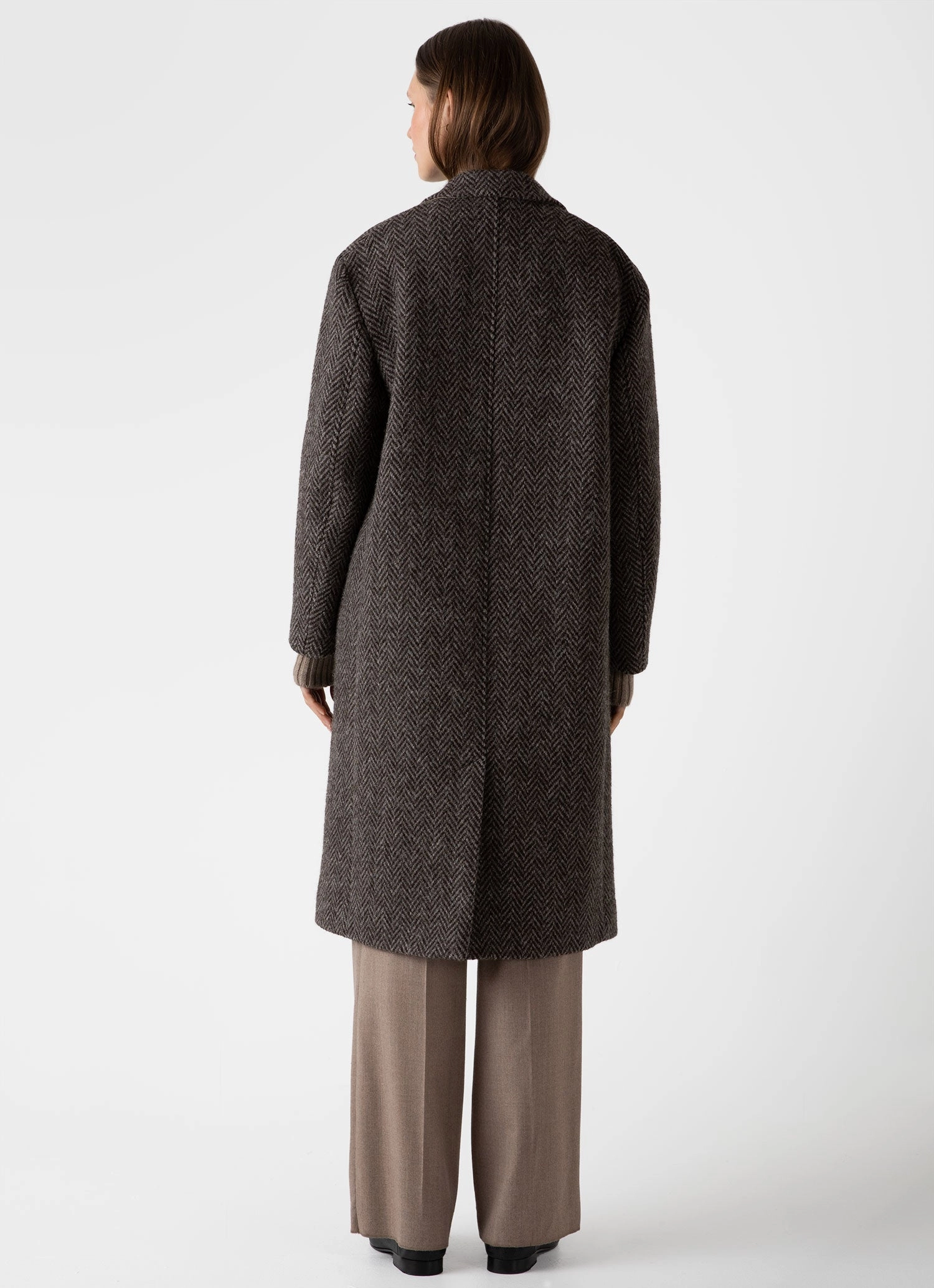 Women's British Wool Coat in Brown Herringbone Empathy