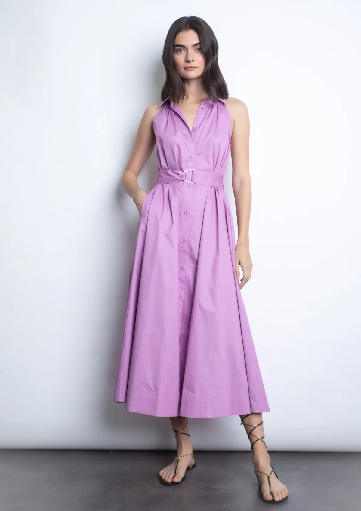 Modern and Stylish Anti-Static-Finish Trinidad Midi Dress - Lavender