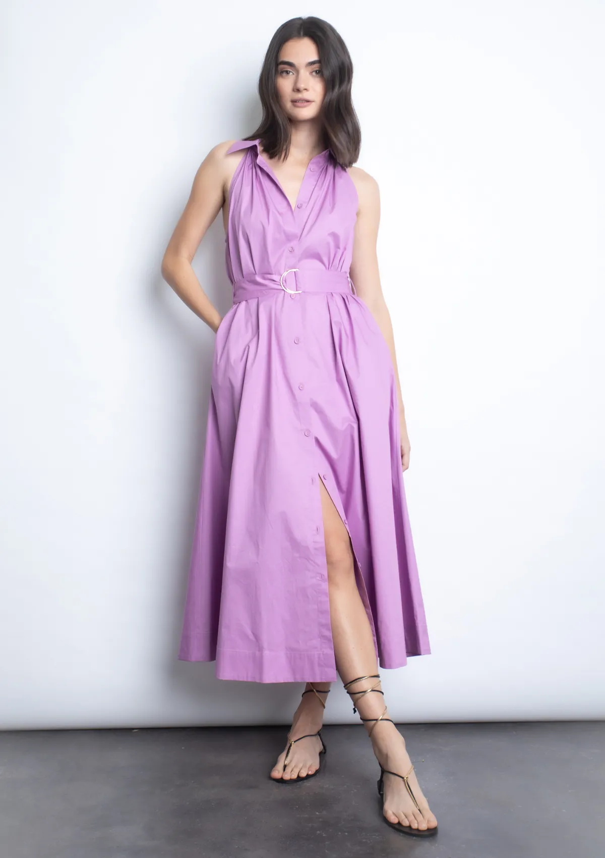 Tie-Detail Smooth Surface Trinidad Midi Dress - Lavender