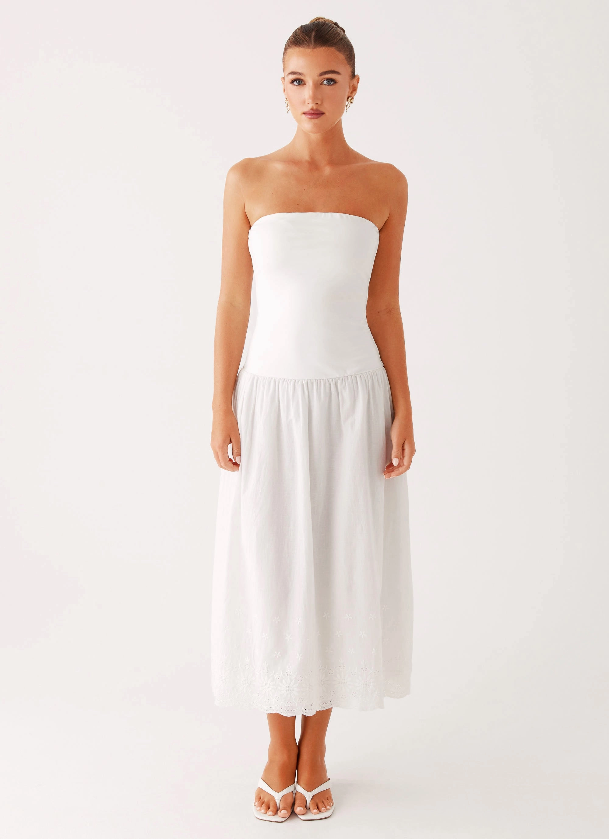 Cherry Skies Midi Dress - White Breathable fabric