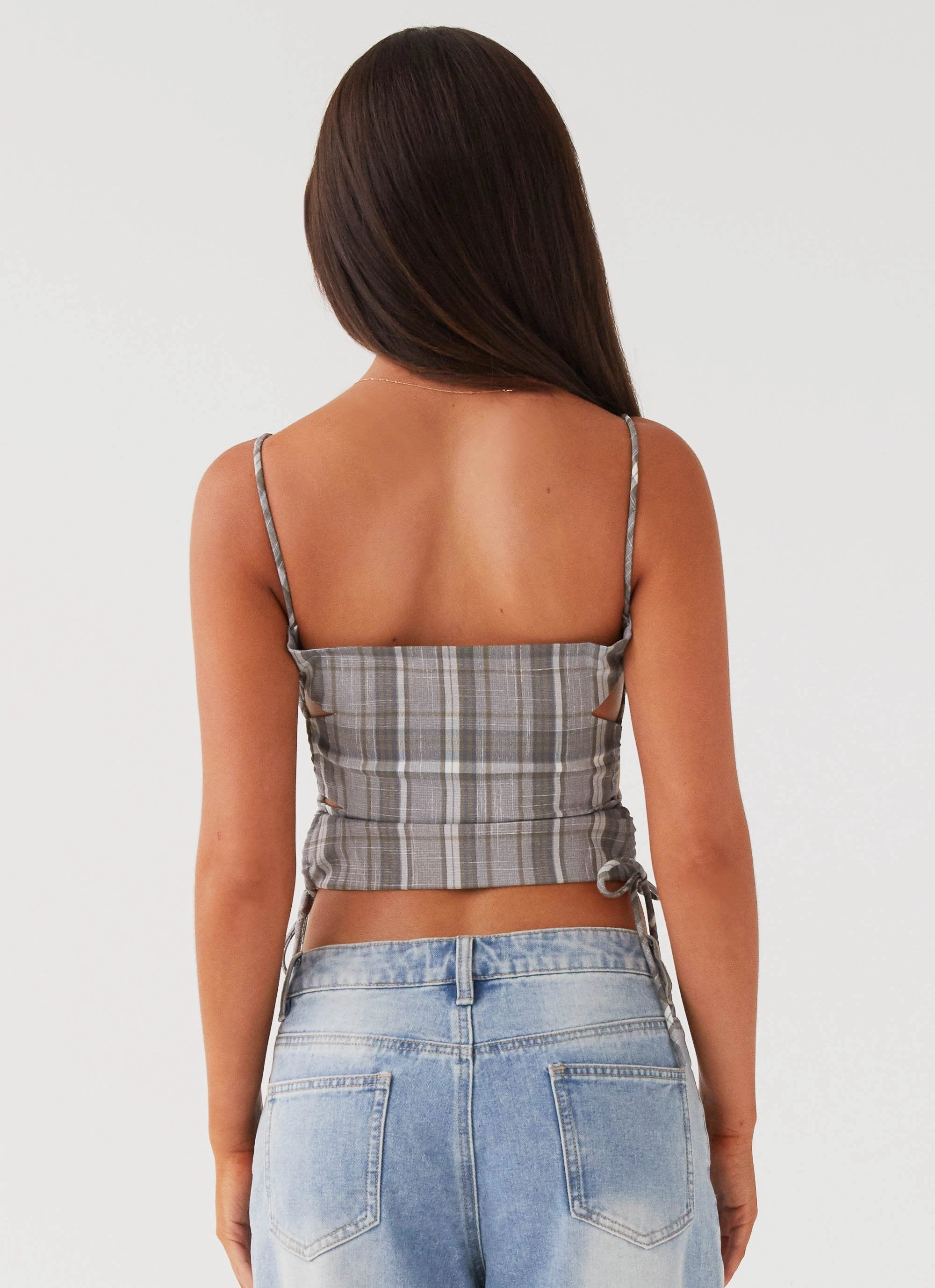 Trista Tie Top - Grey Tartan MoistureManagementSystem