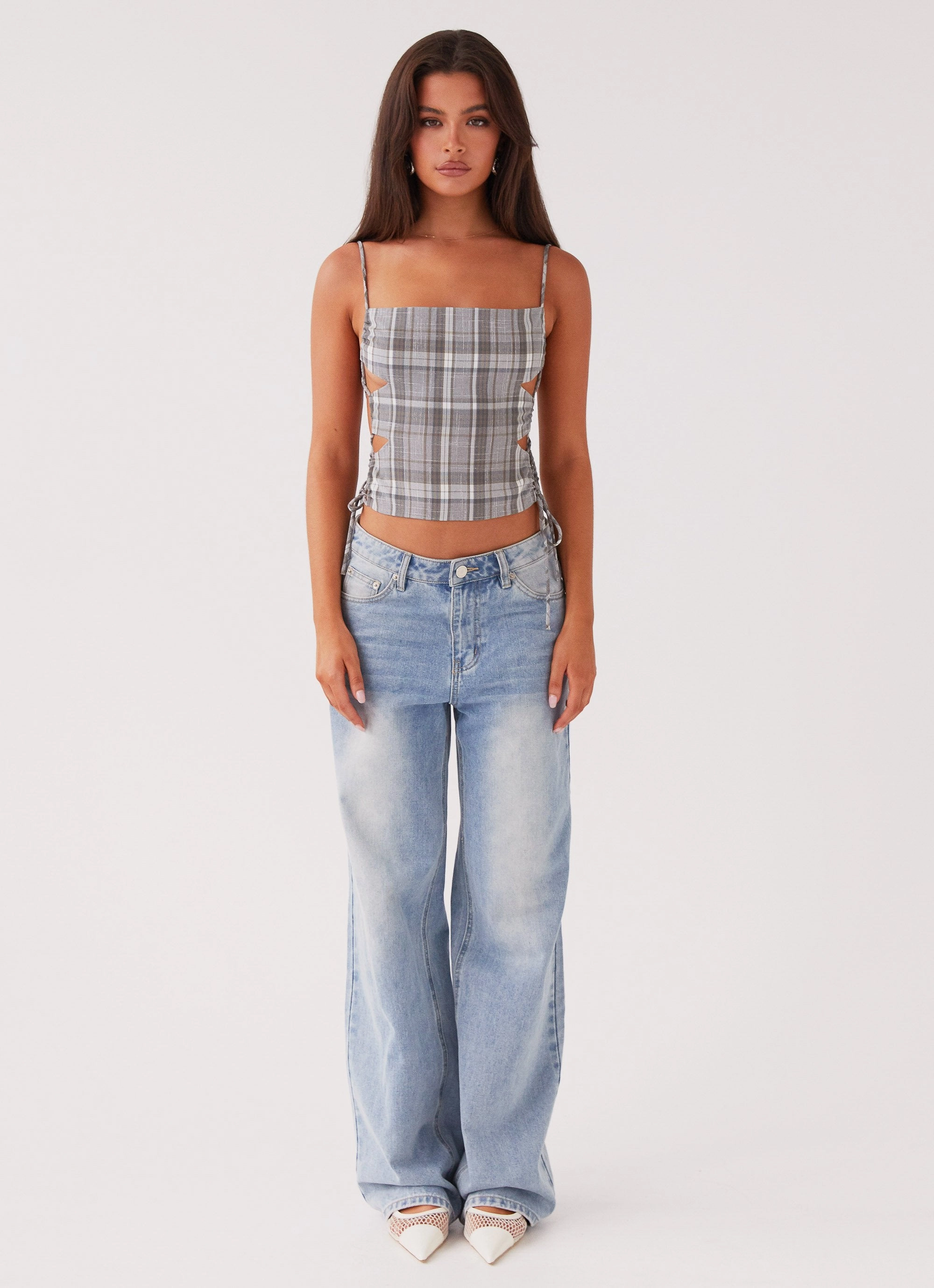Reverseble Design Trista Tie Top - Grey Tartan