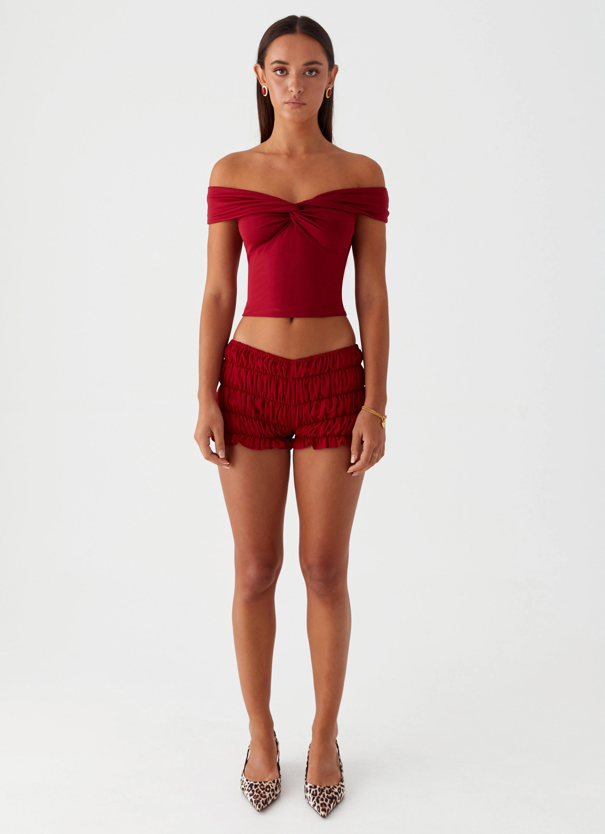 MoistureWickingMaterial Trixie Twist Off Shoulder Top - Maroon