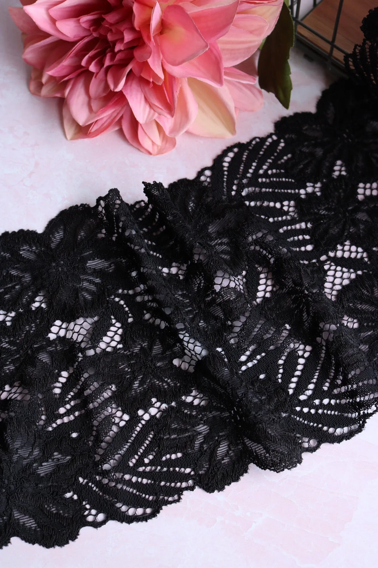 True Black 7.5" Wide Stretch Lace