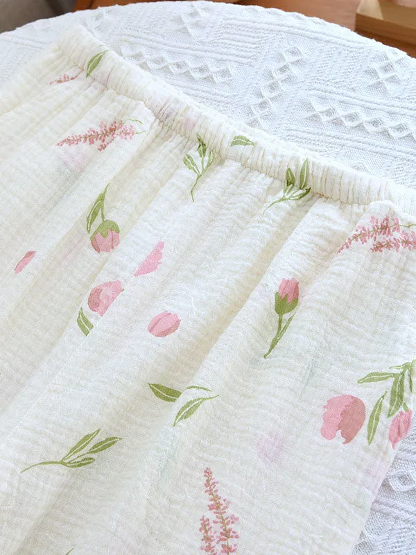 Tulip Printed Long Sleeve Cotton Pajamas