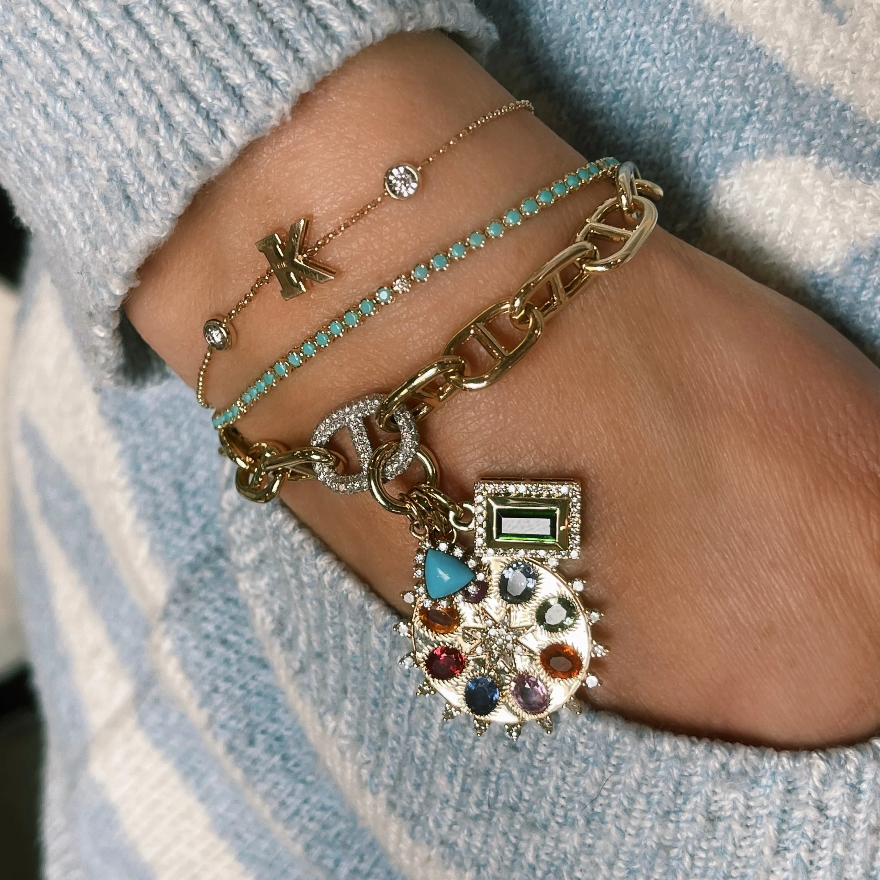 Turquoise & Diamond Tennis Bracelet