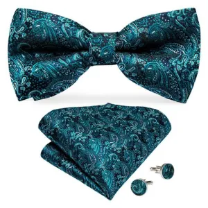 Turquoise Blue Paisley Matching Bowtie Set (3pc)